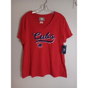 Chicago Cubs Womens Short Sleeve T-Shirt Red Sz 2 Xl Majestic New With Tags